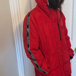 Reebok Red Hooded Coat with Black Accents